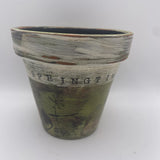 Garden Clay Flower Pot 5Ó  Springtime Hand painted Earthy Tones Rustic Cottage Garden Plants