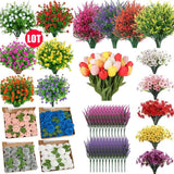 Lot Artificial Flowers Outdoor UV Resistant Boxwood Fake Plants Shrubs Decor Lily