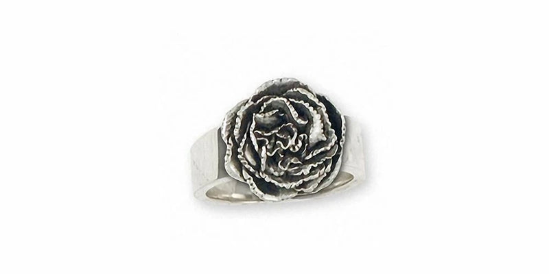 Sterling silver handmade carnation flower ring with textured petal design