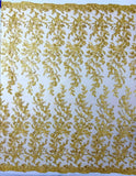Gold Blossom Couture Lace Fabric Embroidered Sequin Floral Lace Fabric Flowering Plants