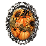 Fall Harvest Sunflowers Watercolor Print Brooch Thanksgiving Autumn Pumpkins Pin Sunflower