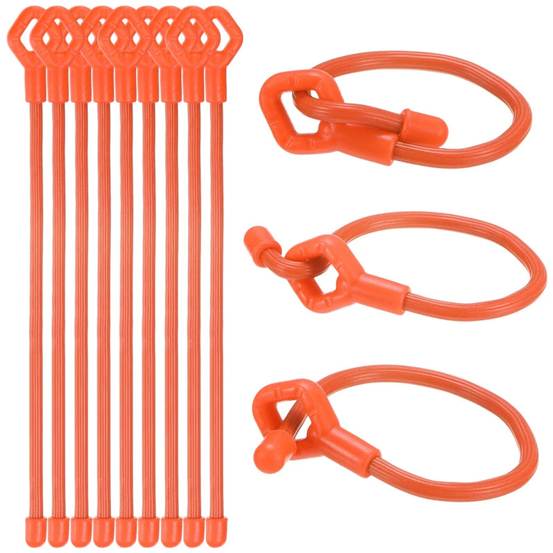 Orange silicone adjustable plant ties, 8-inch loop with slider, 3-pack shown