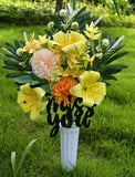 Artificial Liles Mums Daises Flowers Cemetery Grave Arrangement Decor Memorial Bouquet