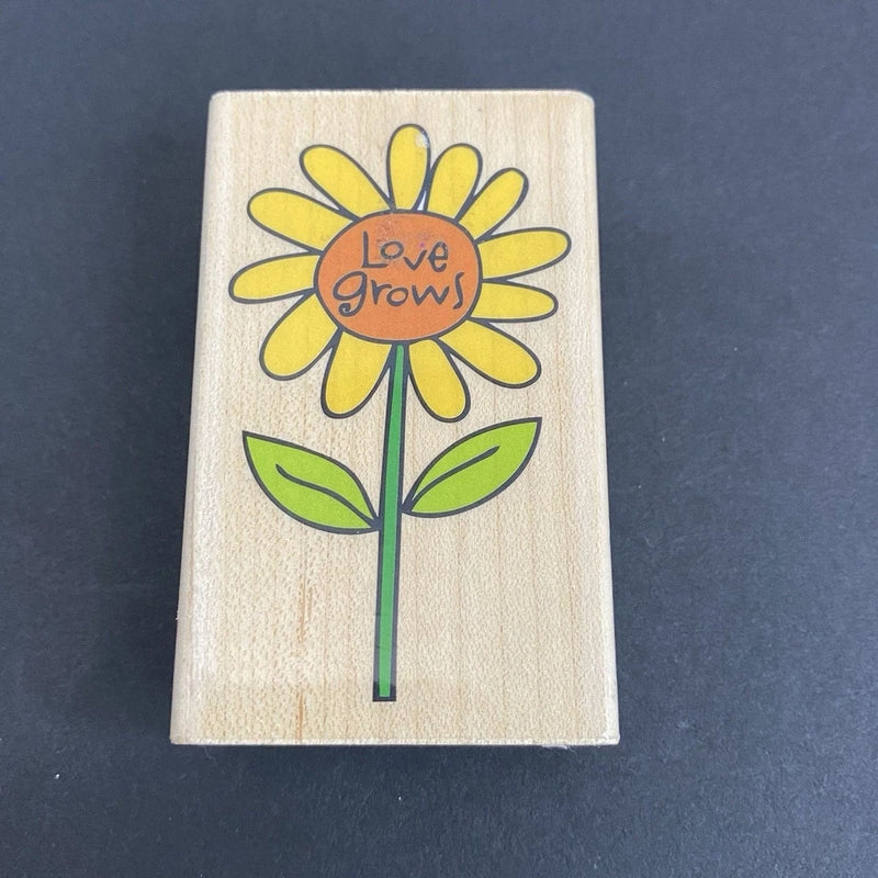 Hampton Art Wood Mounted Rubber Stamp Love Grows Love Daisy Floral Sunflower Sunflower