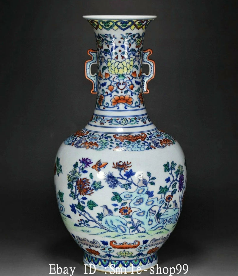 Blue-and-white porcelain vase with peony floral pattern and twin handles