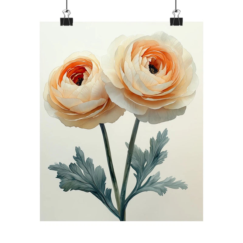Boho Cream Ranunculus Flower Art Print Poster, Minimalist Floral Wall Art 3 Ranunculus