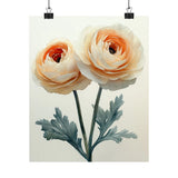 Boho Cream Ranunculus Flower Art Print Poster, Minimalist Floral Wall Art 3 Ranunculus