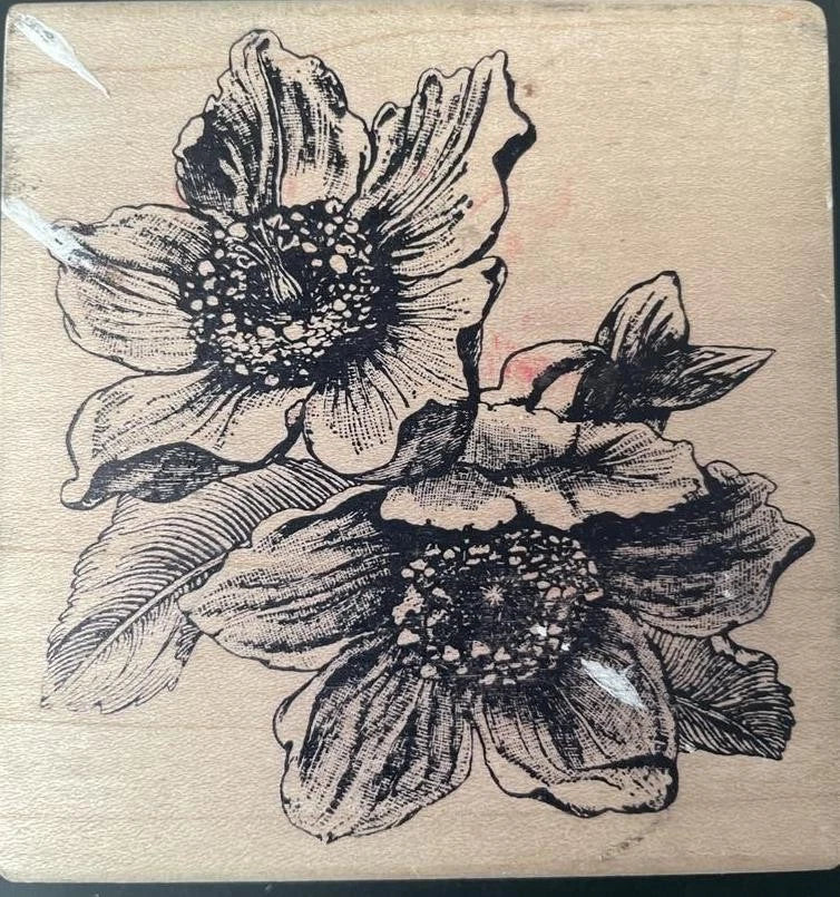 MAGENTA Rubber Stamp TWO PEONY BLOOMS FLOWERS approx 3.25 X 3.25" Peony
