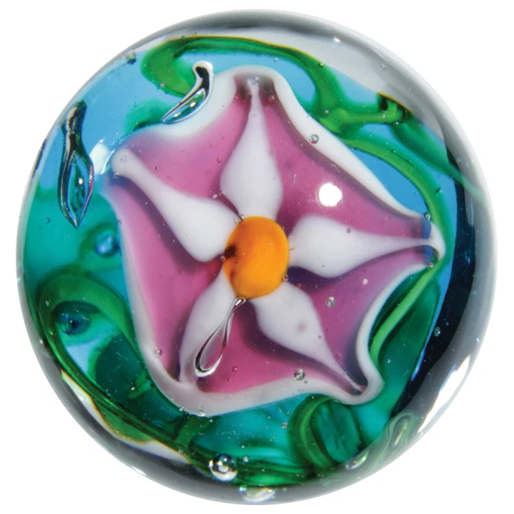 22mm STARGAZER Lily flower Handmade art glass Pink Blue Marble ball 7/8" SHOOTER Lily