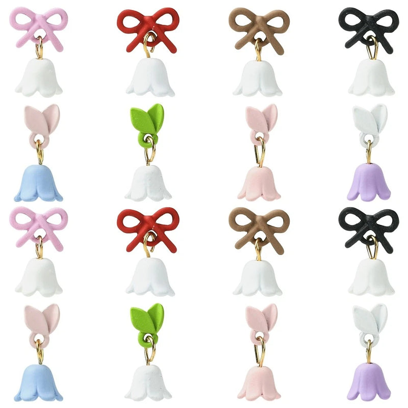24pcs 8 Colors Lily of the Valley Flower Alloy Cabochons for Phone Case Nail Art Lily