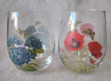 Portmeirion Botanic Garden Stemless Wine Glasses - Poppy and Hydrangea - Hydrangea