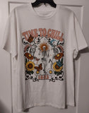 WOMEN'S MOONLIGHT DREAMS SKELETON SUNFLOWER BUTTERFLY WHITE SHIRT NWT L Sunflower