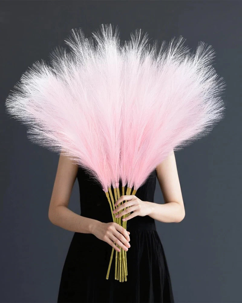 8Pcs Pink Faux Pampas Grass Tall Decor, 35.4Ó Fluffy Artificial Pompous Grass... Pampas Grass
