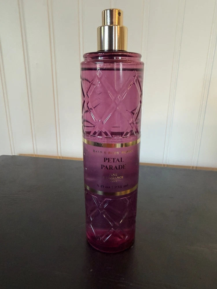 Bath & Body Works Petal Parade fine fragrance mist, purple bottle with gold cap