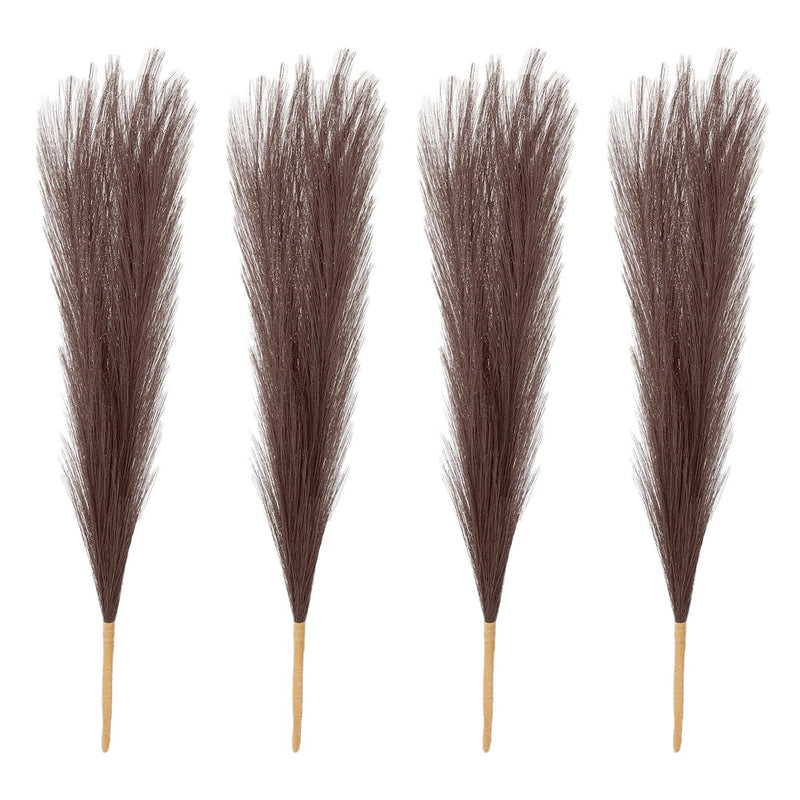 4 Pcs 17 Inch Faux Pampas Grass Artificial Boho Decor Dark Brown Pampas Grass