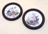 SET OF 2: Vintage German Dried Flower Art MCM Dark Wood 4" SIGNED HANDMADE Dried Flower