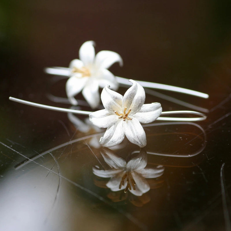 Large Lily Flower Earrings Sterling Silver 925 , 30th anniversary flower Lily