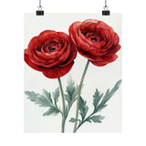 Boho Red Ranunculus Flower Art Print Poster, Minimalist Floral Wall Art 6 Ranunculus