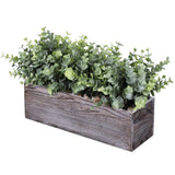 Faux Eucalyptus Plants in Rustic Rectangular Wood Planter Box Artificial Euca... Green Plant
