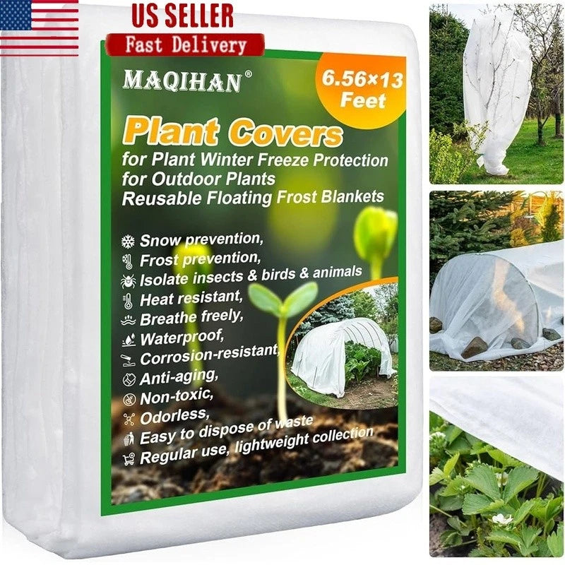 White non-woven frost protection plant cover for garden, lightweight fabric shield.