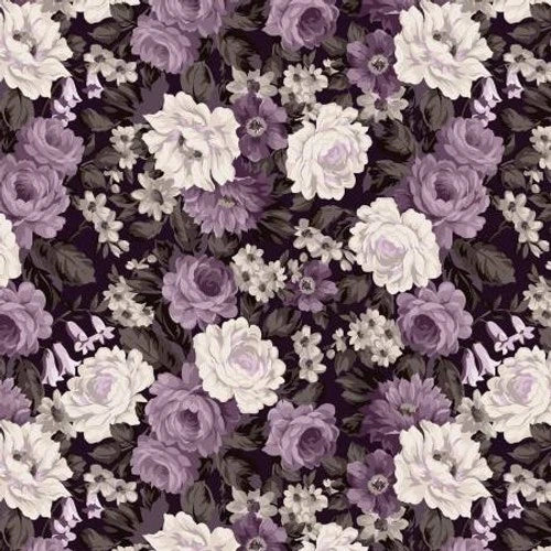 Wilmington Prints * Blackberry Bramble Black Large Floral * 98760-669 Flowering Plants