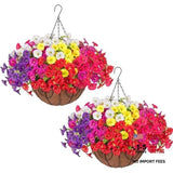 2 Set Artificial Hanging Flowers Fake Plants Baskets for 2 Packs 6 Multicolor Flowering Plants