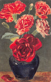 B551 Kind Thoughts 1944 Flower Carnation Roses in Vase postcard Carnation