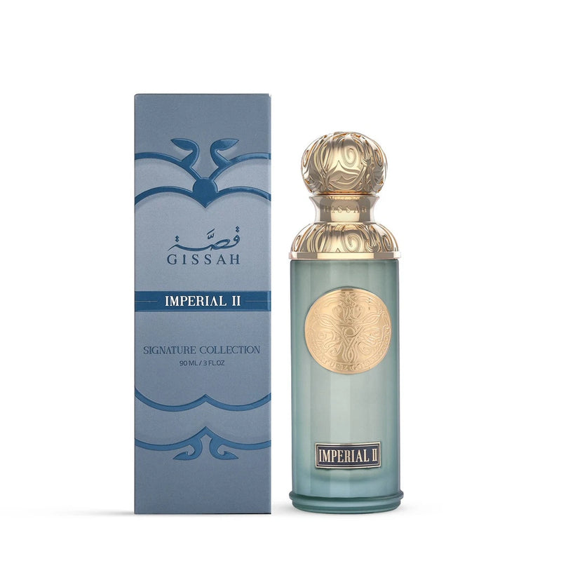 Gissah Imperial II eau de parfum spray bottle, 90 ml, with ornate gold cap and label