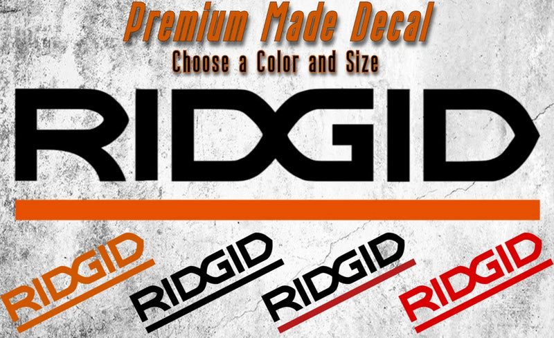 Ridgid decal sticker with large black RIDGID text, orange stripe, and repeating RIDGID logos