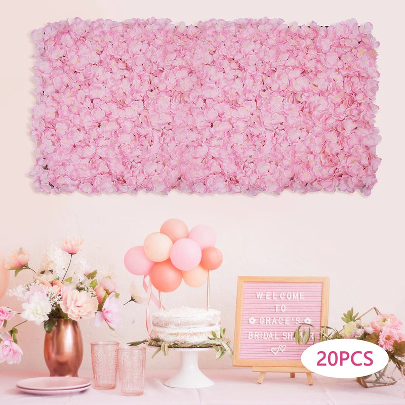 20PC Artificial Wedding Silk Flower Wall Background Hydrangea Floral Panel Decor Hydrangea