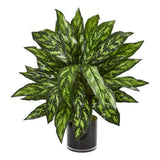 Nearly Natural Silver King Artificial Plant in Black Glass Vase in Green Green Plant