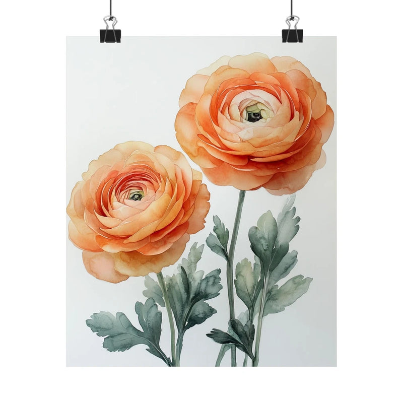Boho Peach Ranunculus Flower Art Print Poster, Minimalist Floral Wall Art 6 Ranunculus