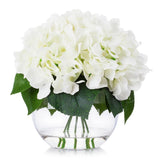 Enova Home Hydrangea Flower Arrangement in Clear Glass Vase With Faux Water Hydrangea