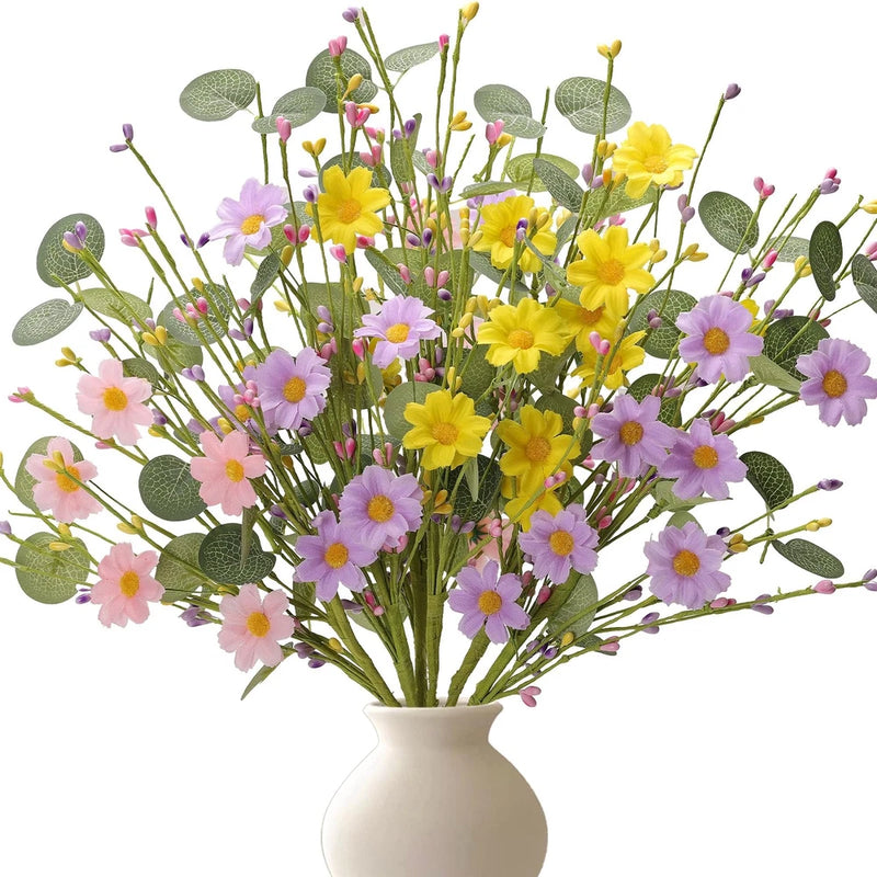 Artificial Spring Flowers with Green Eucalyptus Leaves 6 Pack Spring Floral P... Green Plant