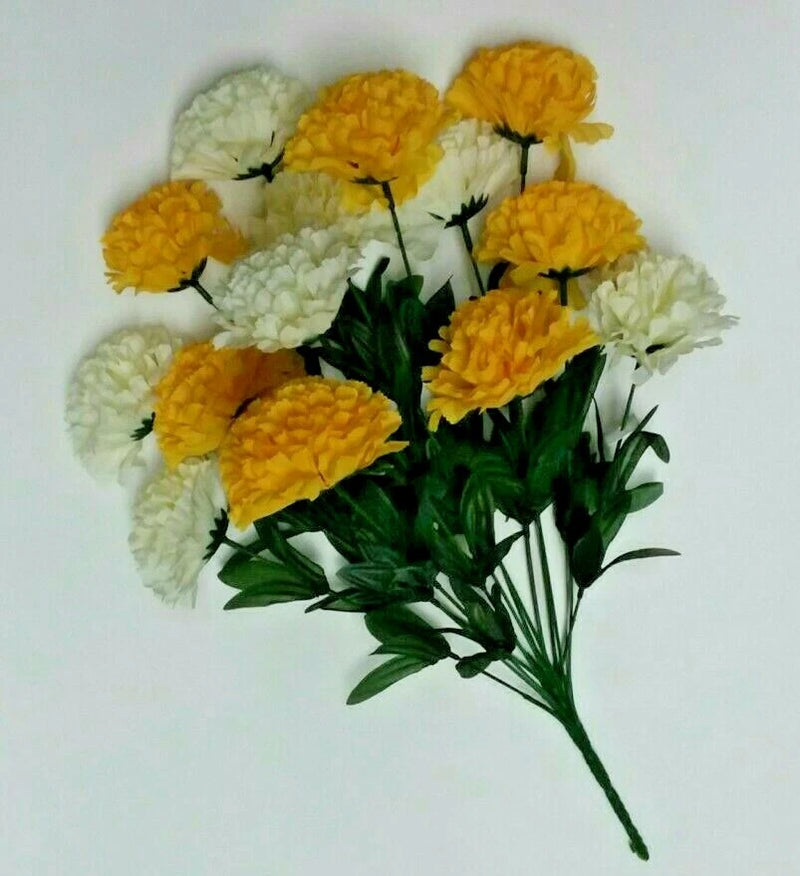 New 20" Yellow & Cream Carnation Fake Flower Bouquet Home General Decor Craft Carnation
