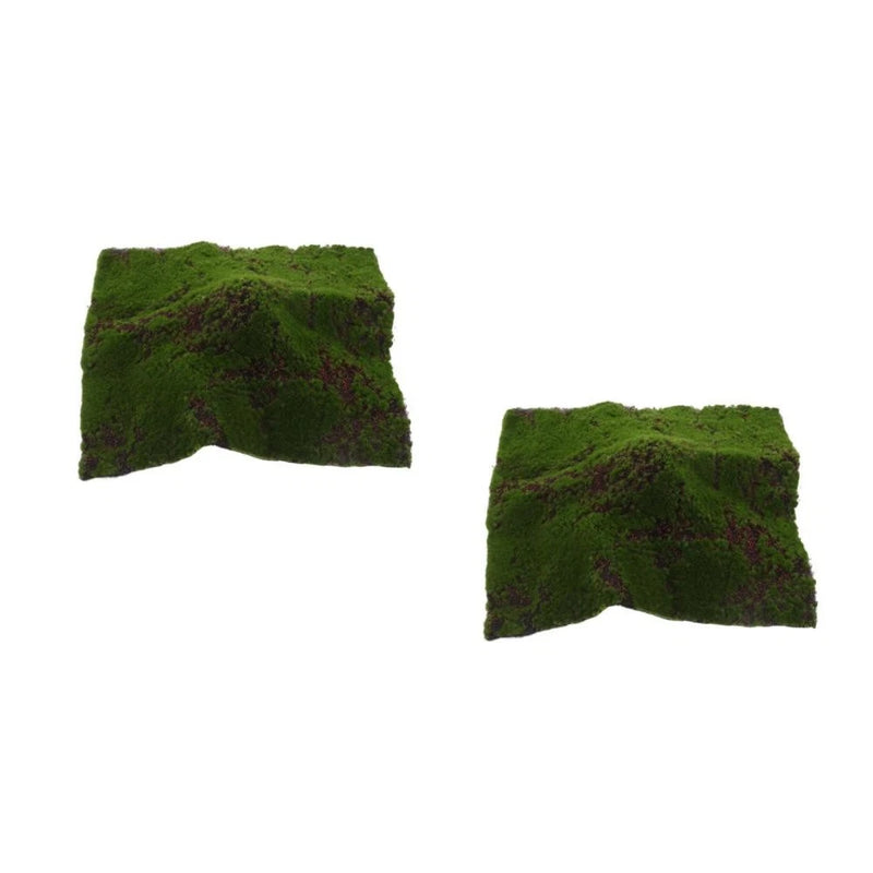 Artificial green moss mat pieces, two rectangular sections with textured surface