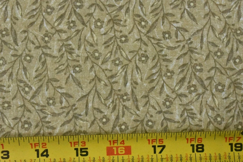 By 1/2 Yd, Vintage, Tan Flowers & Vines on Tan Quilt Cotton, B1572 Flowering Plants