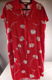 The Limited Shirt Dress Size L Red w/ Pink Carnations Sleeveless Pockets Collar Carnation
