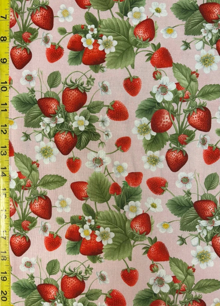 Strawberry Vines Pink Timeless Treasures Fabric Fruit CD3402 strawberries flower Flowering Plants