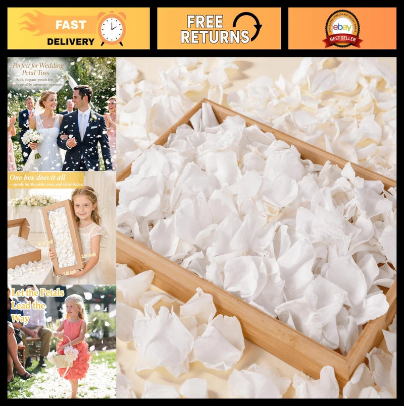 Freeze-dried white rose petals in a wooden display tray
