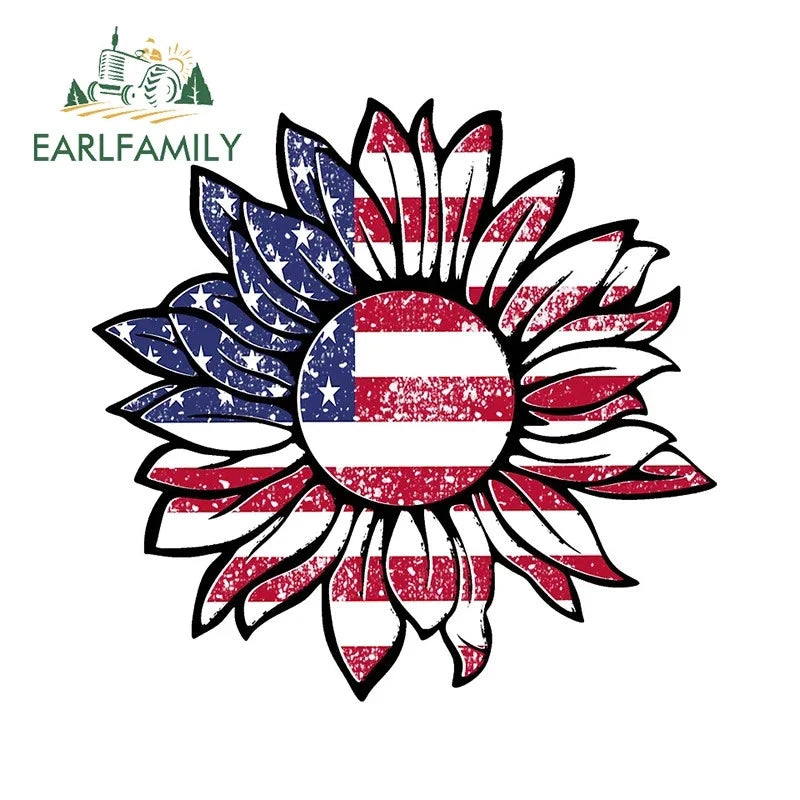 EARLFAMILY For Yellow American Flag Sun Flower Car Graffiti Sticker Sunflower