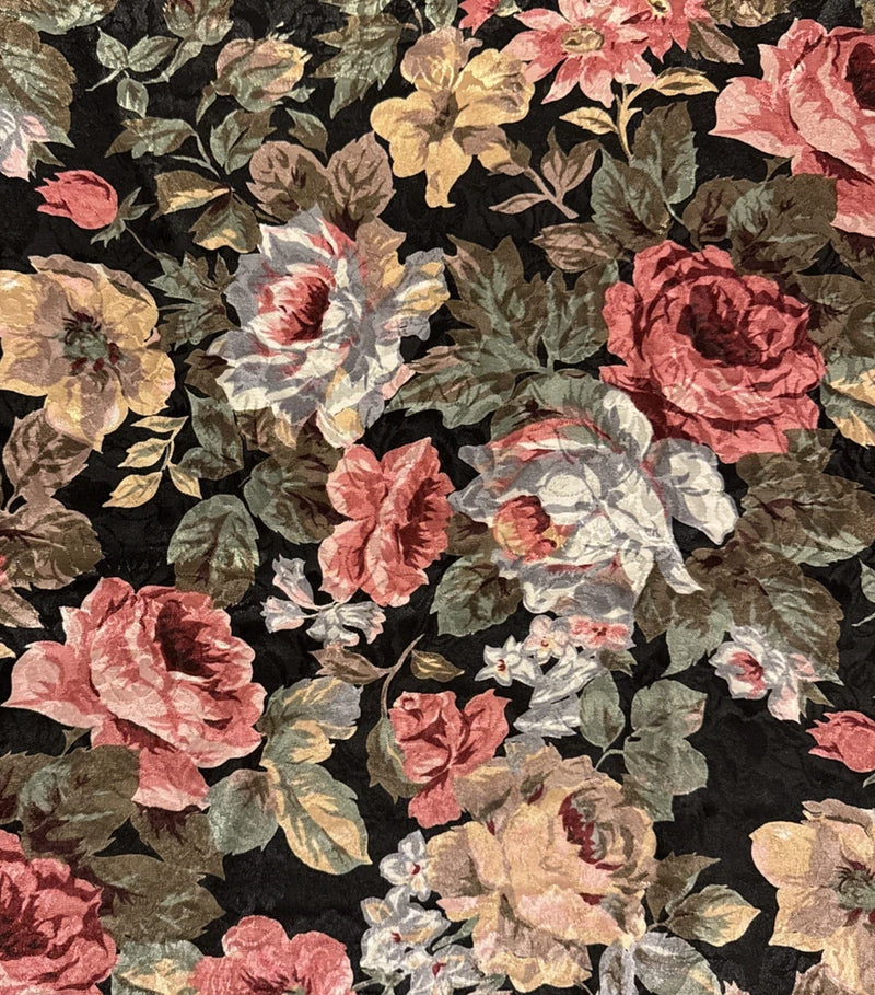 Black Rose Print Jacquard Dress Fabric Shiny Synthetic  BTHalfY #6 Flowering Plants