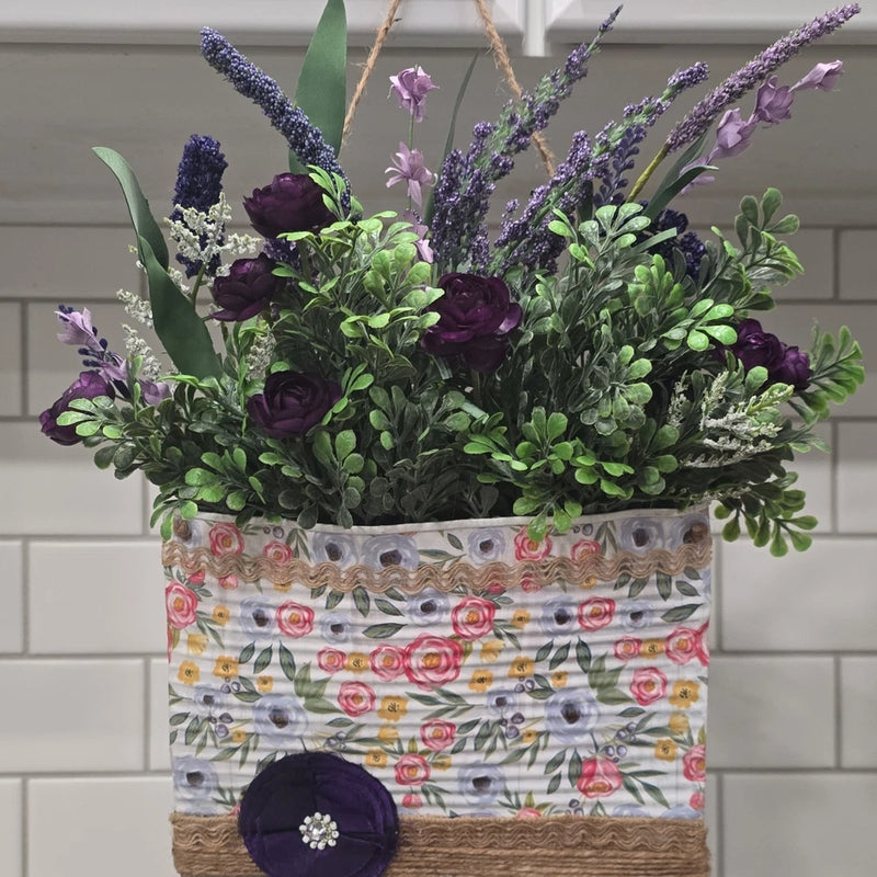 Handmade Mixed Artificial Flower Arrangement Lavender Ranunculus Hanging Fabric Ranunculus