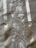 100% SILK TAFFETA STRIPE EMBROIDERED DRAPERY HOME DECOR Antique Gold Sold per yd Flowering Plants