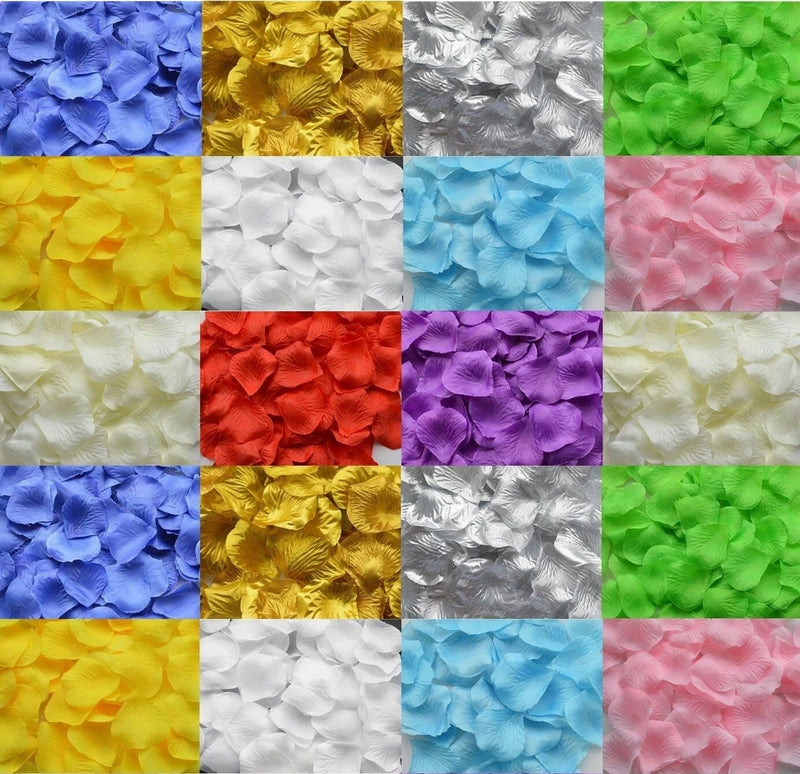 Paper rose petal confetti assortment in blue, yellow, white, green, pink, purple, red