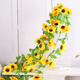 225CM Artificial flowers Ivy Vine Silk Sunflower Cane Plastic flower Rattan Hang Sunflower