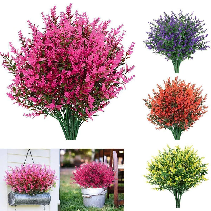 Artificial faux flower bunches with small blossoms, mixed colors for outdoor yard decor