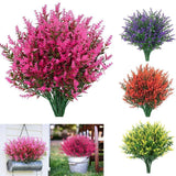 Artificial Flowers Fake Plants Decor 8 Bundles Hanging Outdoor Home Yard Garden Roses