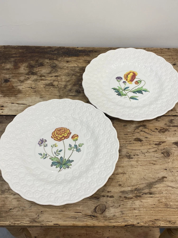 Vintage Spode Copeland England Set of 2 Bermuda Flowers Plates Poppy Ranunculus Ranunculus