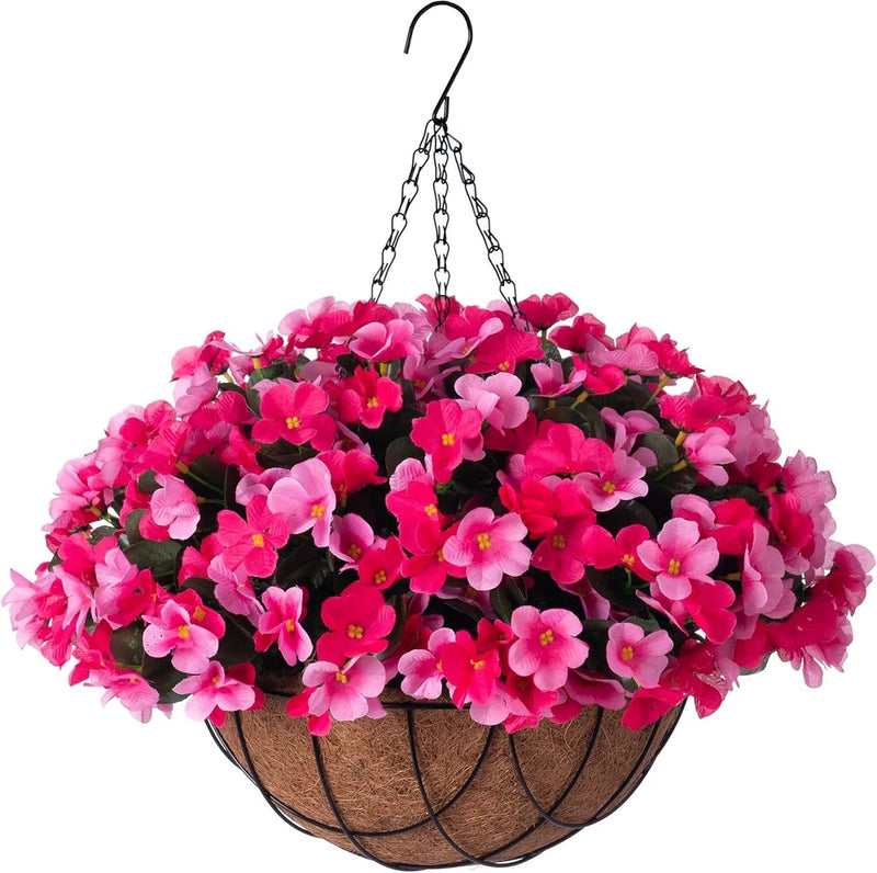Artificial Hanging Flowers W/ Basket Outdoor Fake Hydrangea UV Resistant Hydrangea